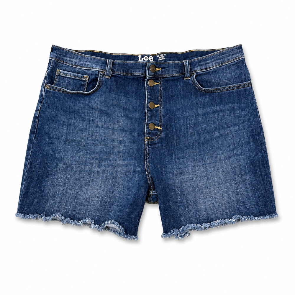 Lee Heritage Relaxed Fit High Rise Denim Shorts Womens 22M Button Fly Raw Hem